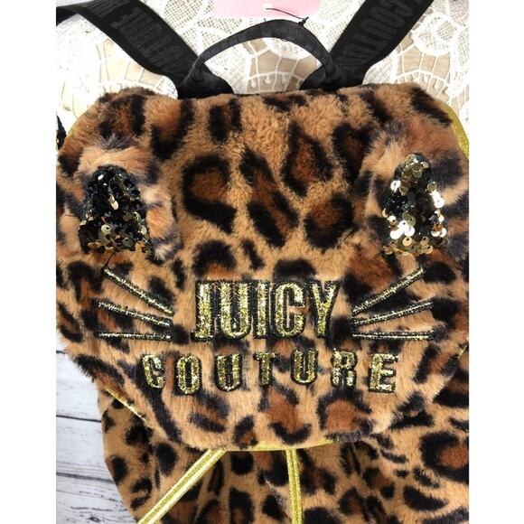 NWT Juicy Couture Faux Fur Gold & Black Sequin Cheetah backpack - Picture 2 of 12